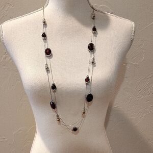 Cato 1946 Silver Tone Brown Stone Double Strand Necklace